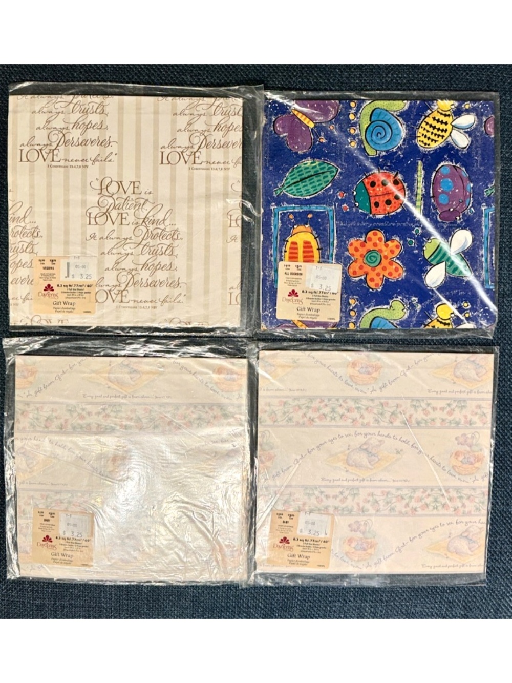 NEW DAYSPRING Wrapping Paper (4 pkg) Bible Scriptures Gift Baby Wedding Vintage